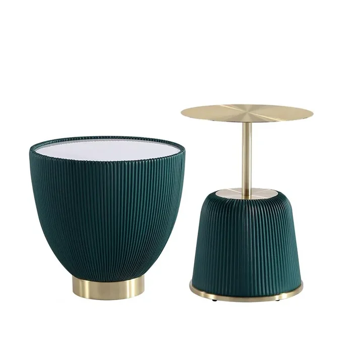 Manhattan Comfort – 2-Piece Anderson Leatherette End Table 1.0 and End Table 2.0 with Stainless Steel Legs in Green – 2-AT03-GR