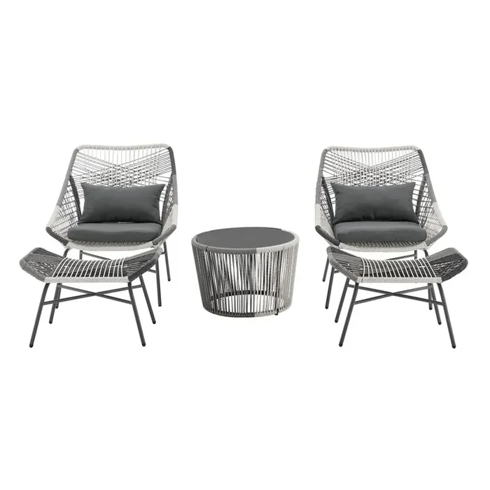Manhattan Comfort – 5-Piece Ashland Polyester Patio Conversation Set with Steel Legs in Grey – OD-CV023-GY