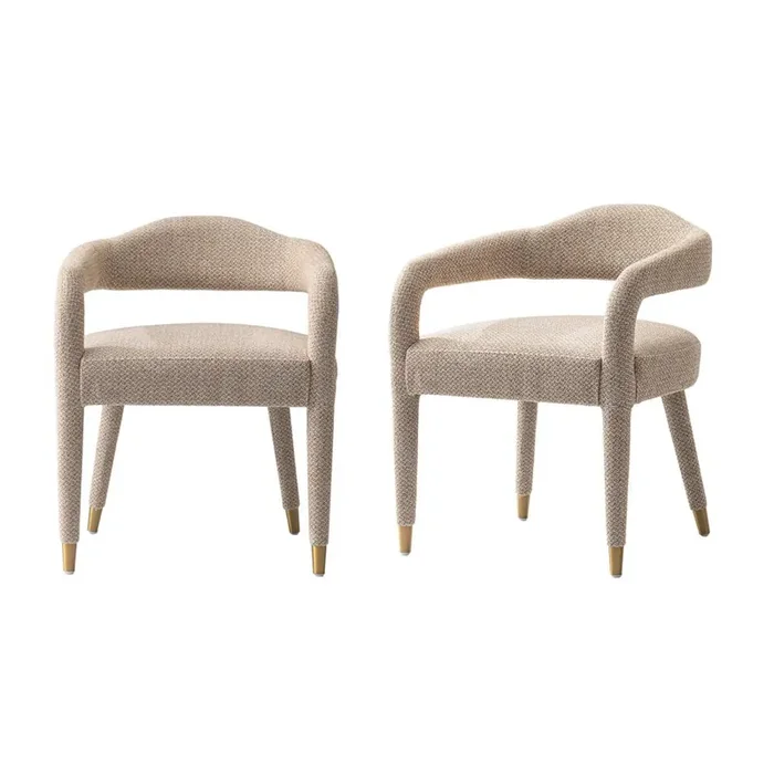 Manhattan Comfort – Aspen Tweed Dining Armchairs with Gold Stainless Steel Legs in Gold Dust – Set of 2 – 2-DC093AR-GD