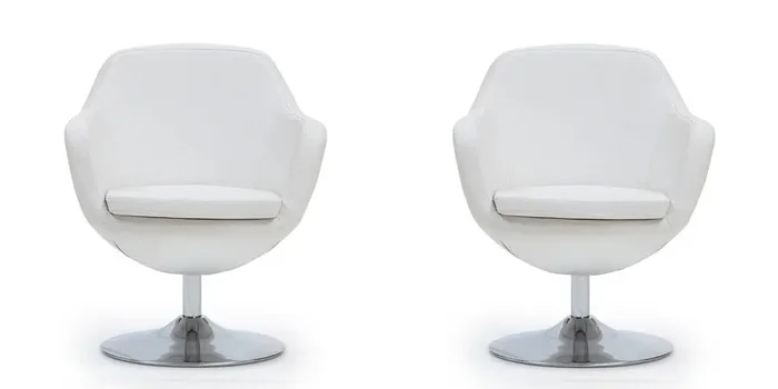 Manhattan Comfort – Caisson Faux Leather Accent Chair with Metal Legs in White and Polished Chrome – Set of 2 – 2-AC028-WH