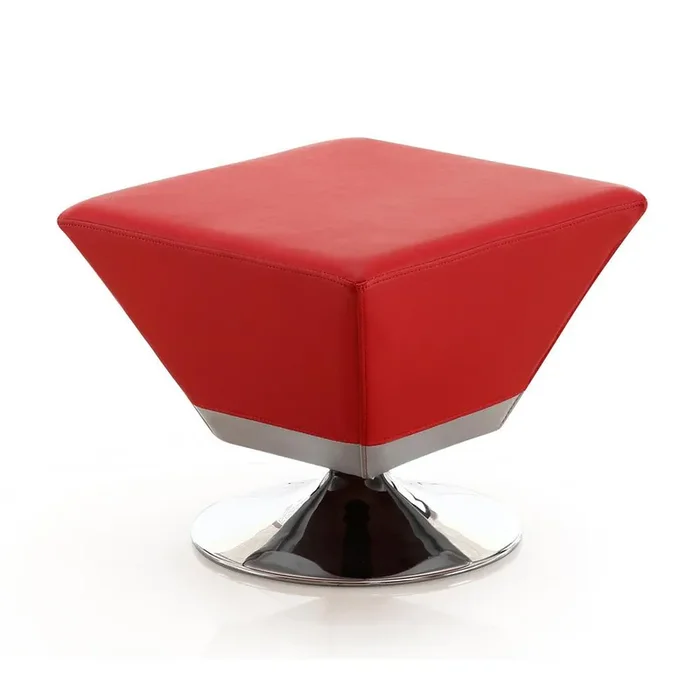Manhattan Comfort – Diamond Faux Leather Ottoman with Metal Legs in Red and Polished Chrome – OT002-RD