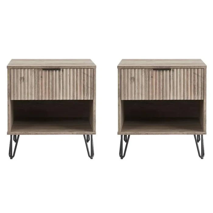Manhattan Comfort – DUMBO Nightstand with 2 Full Extension Drawers in Rustic Grey – Set of 2 – 2-NS001-GY