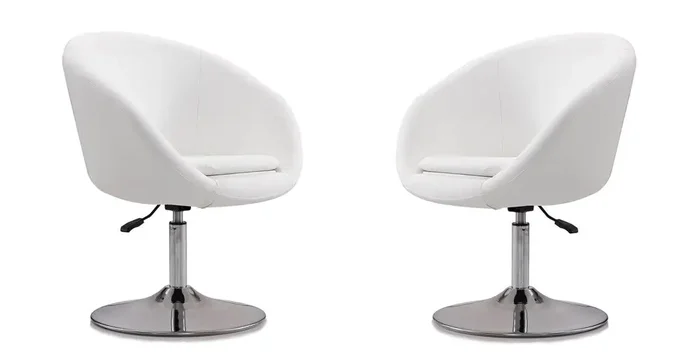 Manhattan Comfort – Hopper Faux Leather Accent Chair with Metal Legs in White and Polished Chrome – Set of 2 – 2-AC036-WH