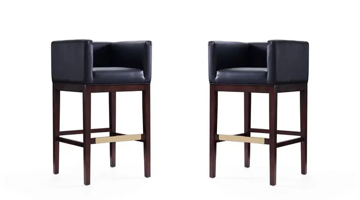Manhattan Comfort – Kingsley Faux Leather Bar Stool in Black and Dark Walnut – Set of 2 – 2-BS012-BK