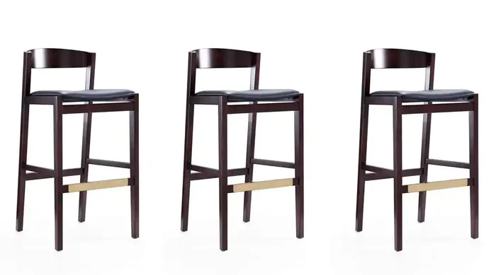 Manhattan Comfort – Klismos Faux Leather Bar Stool in Black and Dark Walnut – Set of 3 – 3-BS014-BK