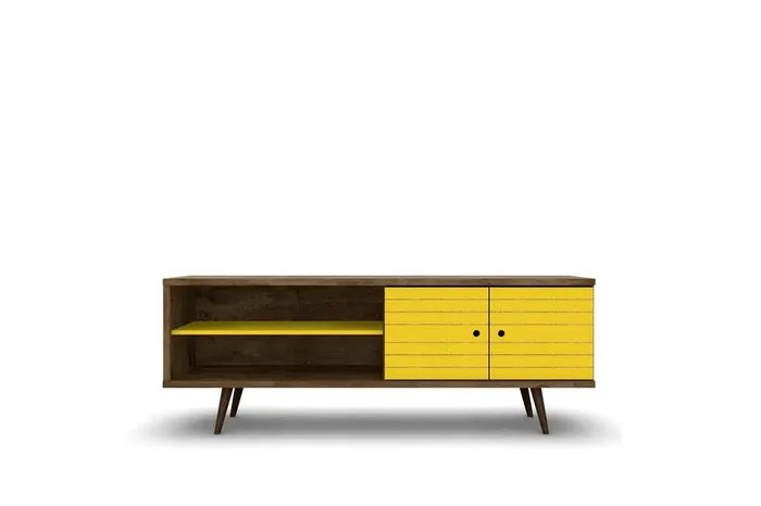 Manhattan Comfort – Liberty 63W TV Stand with 3 Fixed Shelves in Rustic Brown and Yellow – 201AMC94