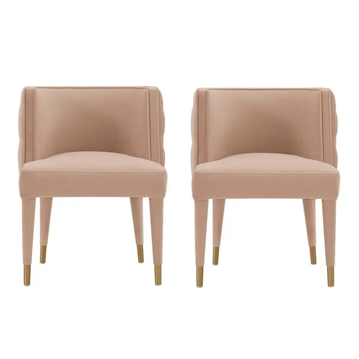 Manhattan Comfort – Maya Velvet Dining Chair with Elm Wood & Metal Legs in Nude – Set of 2 – 2-DC079-ND