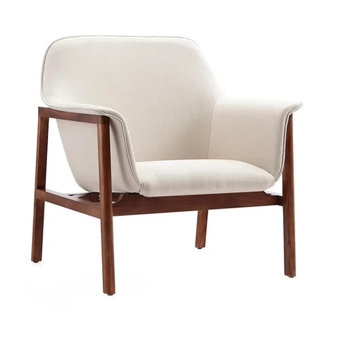 Manhattan Comfort – Miller Linen Weave Accent Chair with Ash Wood Legs in Cream and Walnut – AC007-CR
