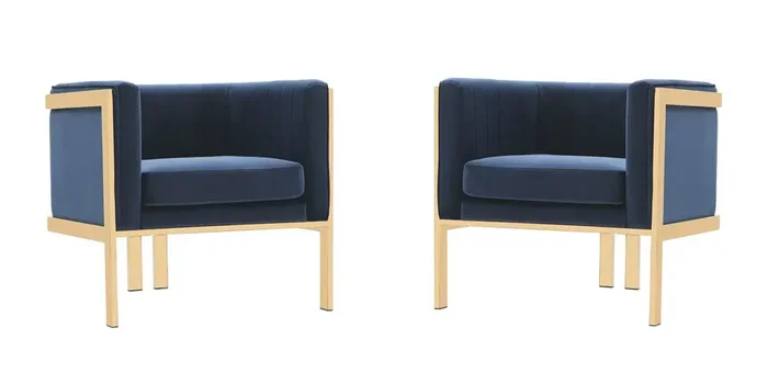 Manhattan Comfort – Paramount Velvet Accent Chair with Metal Legs in Royal Blue and Polished Brass – Set of 2 – 2-AC053-BL