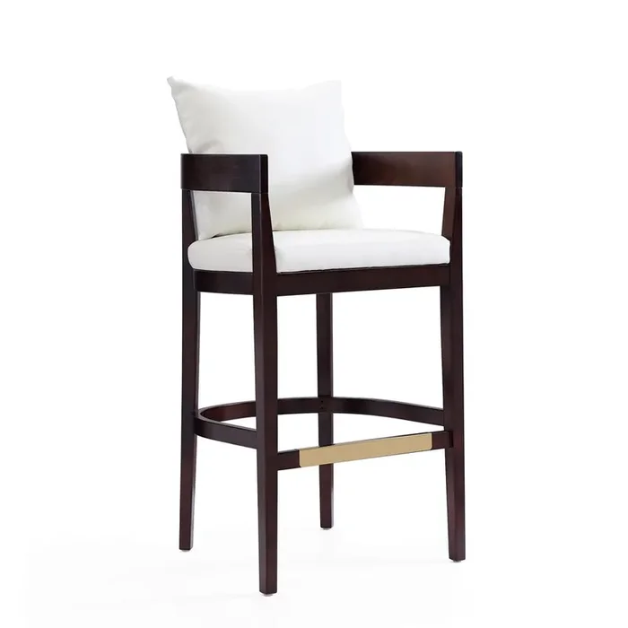Manhattan Comfort – Ritz Faux Leather Bar Stool with Beech Wood Legs in Ivory and Dark Walnut – BS013-IV