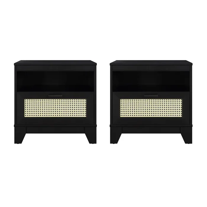 Manhattan Comfort – Sheridan Nightstand with 2 Full Extension Drawers in Black – Set of 2 – 2-NS-5GLF-BK