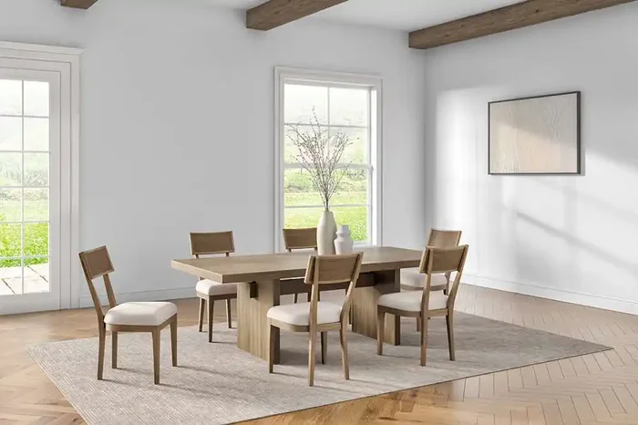 Martin Furniture – Quincey – Coastal Wood Rectangular Kitchen Table with Six Chairs, Dining Table and Six Seats, Office Table and Six Chairs, Brown – IMQU7242KIT7