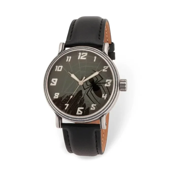 Marvel Spider-Man Mens Black Leather Watch XWA6262