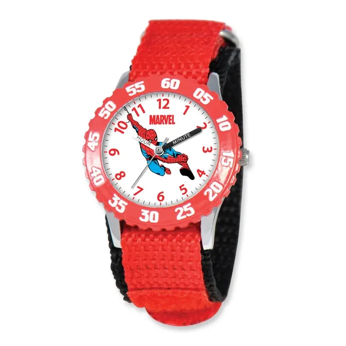 Marvel Spiderman Kids Red Velcro Band Time Teacher Watch XWA3638