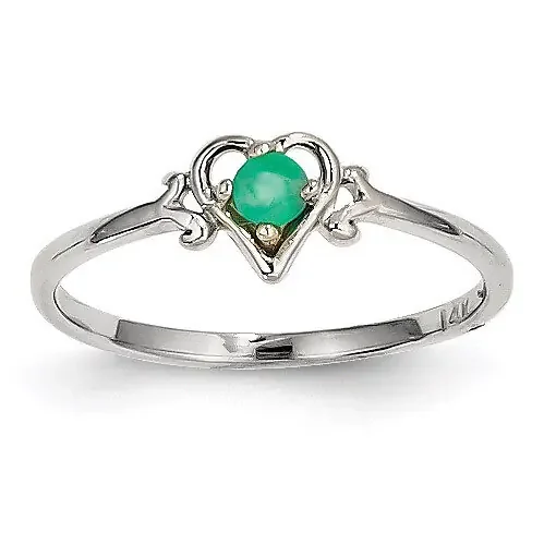May Birthstone Heart Ring 14k White Gold Genuine YC416