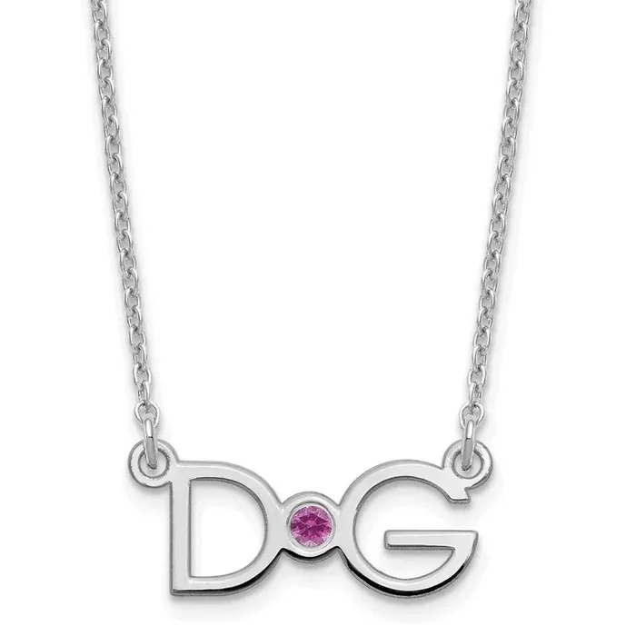 Medium 2 Initial with Birthstone Necklace Sterling Silver Rhodium-plated XNA1251SS
