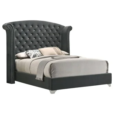 Melody Upholstered Eastern King Wingback Bed Grey / CS-223381KE