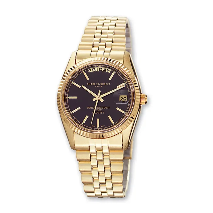 Mens Charles Hubert IP-plated Black Dial Watch XWA542