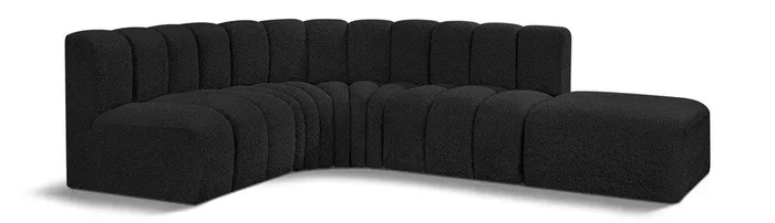 Meridian Furniture – Arc Black Boucle Fabric Modular Sofa – 5Pc – 102Black-S5C