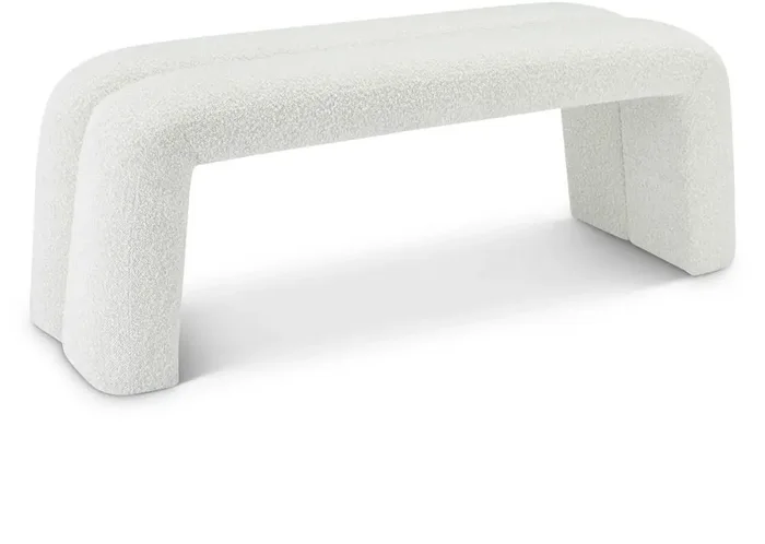 Meridian Furniture – Arc Cream Boucle Fabric Bench – 116Cream