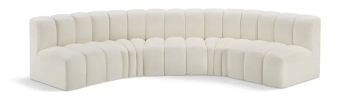 Meridian Furniture – Arc Cream Vegan Leather Modular Sofa – 5Pc – 101Cream-S5A