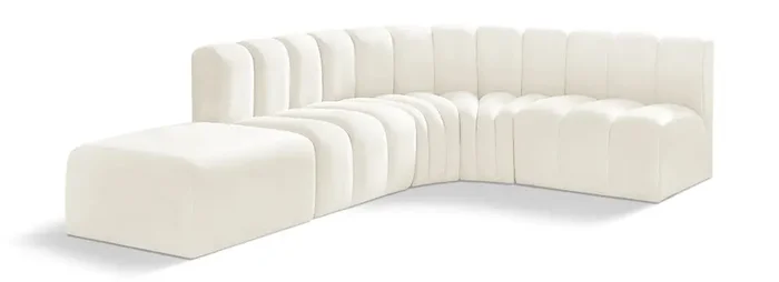 Meridian Furniture – Arc Cream Velvet Modular Sofa – 5Pc – 103Cream-S5C