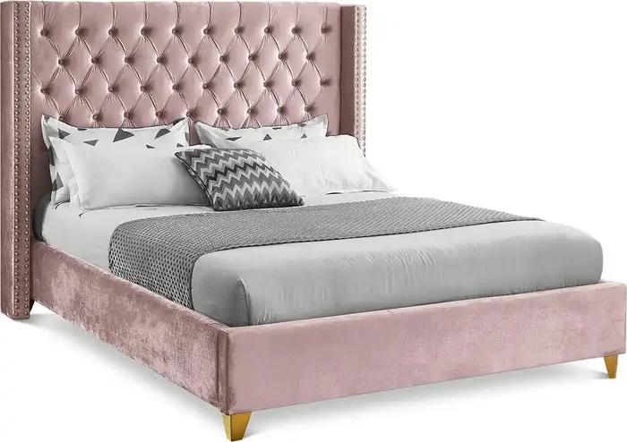 Meridian Furniture – Barolo Pink Velvet Queen Bed – BaroloPink-Q