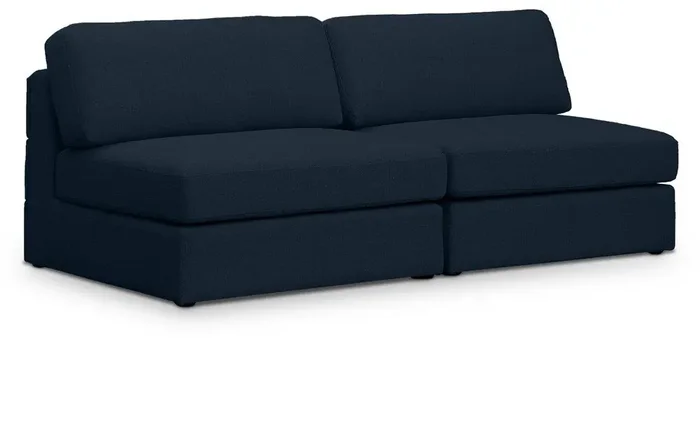 Meridian Furniture – Beckham Navy Durable Linen Textured Fabric Modular Sofa – 2Pc – 681Navy-S76B