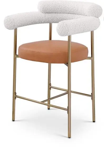 Meridian Furniture – Blake Cognac Boucle Fabric Counter Stool (Set of 2) – 994Cognac-C