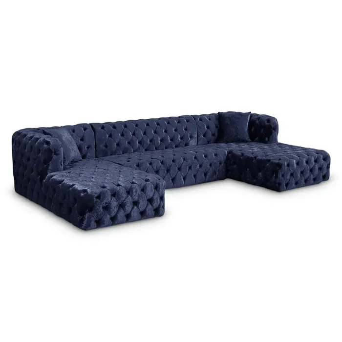 Meridian Furniture – Coco Navy Velvet 3pc. Sectional – 676Navy-Sectional