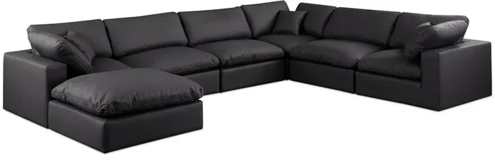 Meridian Furniture – Comfy Black Vegan Leather Modular Sectional – 7Pc – 188Black-Sec7A