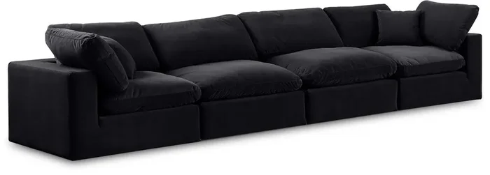 Meridian Furniture – Comfy Black Velvet Modular Sofa – 4Pc – 189Black-S158