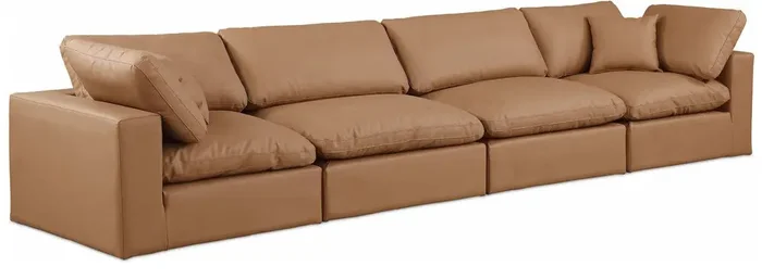 Meridian Furniture – Comfy Cognac Vegan Leather Modular Sofa – 4Pc – 188Cognac-S158