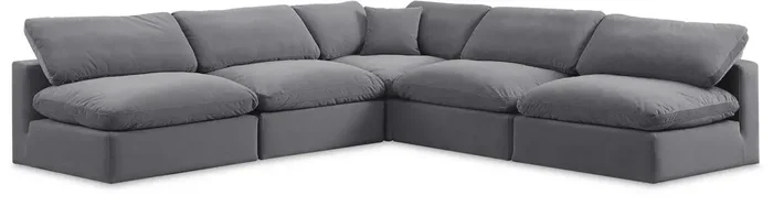 Meridian Furniture – Comfy Grey Velvet Modular Sectional – 5Pc – 189Grey-Sec5B