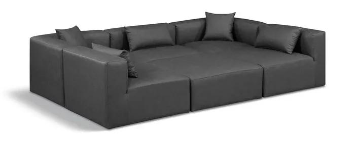 Meridian Furniture – Cube Charcoal Grey Vegan Leather Modular Sectional – 6Pc – 668Grey-Sec6C