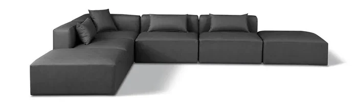 Meridian Furniture – Cube Charcoal Grey Vegan Leather Modular Sectional – 6Pc – 668Grey-Sec6E