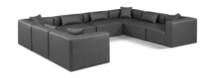 Meridian Furniture – Cube Charcoal Grey Vegan Leather Modular Sectional – 8Pc – 668Grey-Sec8A