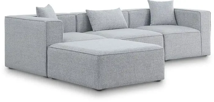 Meridian Furniture – Cube Grey Durable Linen Textured Modular Sectional – 4Pc – 630Grey-Sec4A