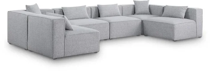 Meridian Furniture – Cube Grey Durable Linen Textured Modular Sectional – 6Pc – 630Grey-Sec6D
