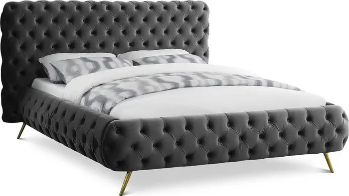 Meridian Furniture – Delano Grey Velvet Queen Bed – DelanoGrey-Q