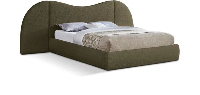 Meridian Furniture – Everest Olive Green Boucle Fabric King Bed – B1246Olive-K