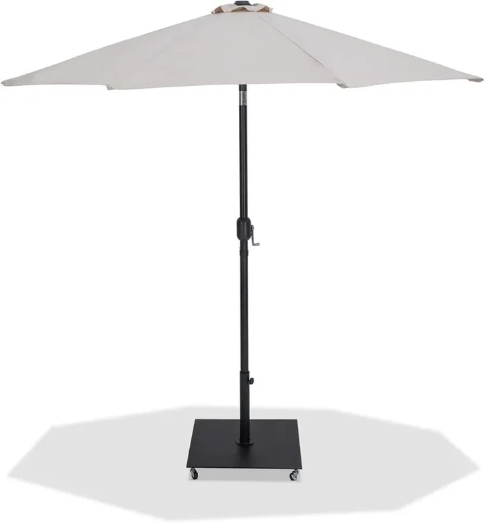 Meridian Furniture – Fiji Beige Fabric / Matte Black Aluminum Patio Umbrella with Base Sets – 55016Beige-AB