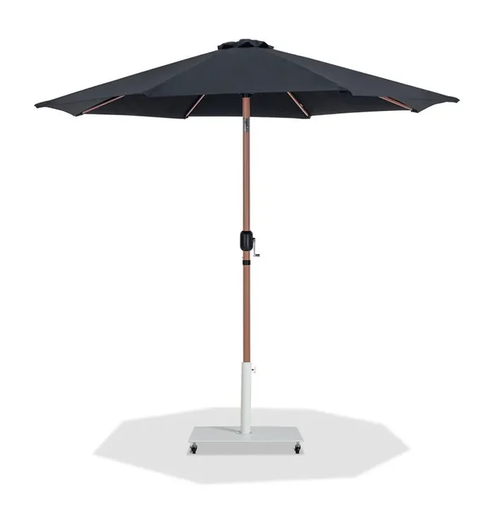 Meridian Furniture – Fiji Black Fabric / Matte White Aluminum Patio Umbrella with Base Sets – 55014Black-AW