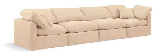 Meridian Furniture – Indulge Beige Velvet Modular Sofa – 4Pc – 147Beige-S140