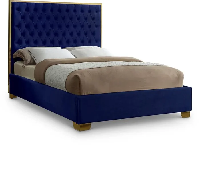 Meridian Furniture – Lana Navy Velvet Queen Bed – LanaNavy-Q