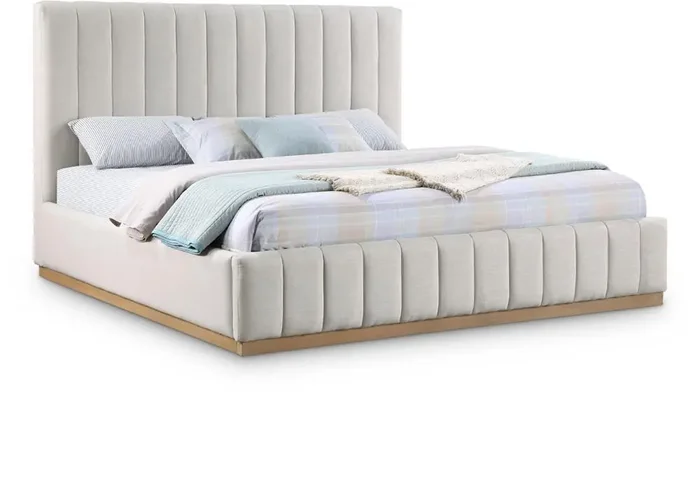 Meridian Furniture – Lucia Cream Linen Textured Fabric King Bed – LuciaCream-K