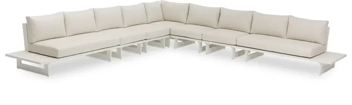 Meridian Furniture – Maldives Cream Water Resistant Fabric Outdoor Patio Modular Sectional – 7Pc – 337Cream-Sec4E