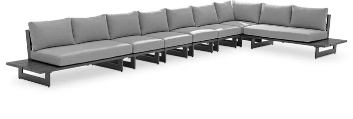 Meridian Furniture – Maldives Grey Water Resistant Fabric Outdoor Patio Modular Sectional – 7Pc – 338Grey-Sec4C