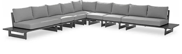 Meridian Furniture – Maldives Grey Water Resistant Fabric Outdoor Patio Modular Sectional – 7Pc – 338Grey-Sec4E