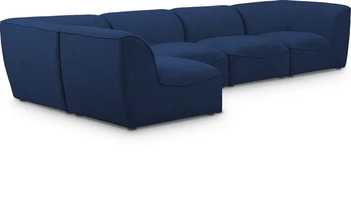 Meridian Furniture – Miramar Navy Durable Linen Textured Modular Sectional – 5Pc – 683Navy-Sec5D